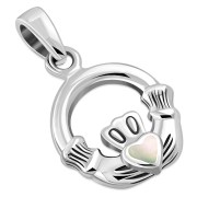 Tiny Claddagh Pendant w Mother of Pearl, p158
