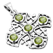 Large Peridot Stone Jerusalem Cross Silver Pendant, p266