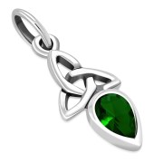 Tiny Celtic Green Trinity Knot Silver Pendant, p346