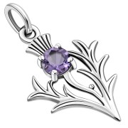 Tiny Silver Scottish Thistle Pendant w Amethyst faceted, p347