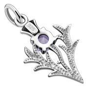 Tiny Silver Scottish Thistle Pendant w Amethyst faceted, p347