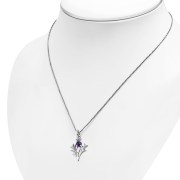 Tiny Silver Scottish Thistle Pendant set w Amethyst Cabochon, p3