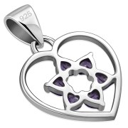 Amethyst CZ Heart Shape Star David Silver Pendant, p360