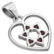Garnet CZ Heart Star David Silver Pendant, p360