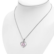 Pink CZ Heart Star David Silver Pendant, p360