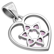 Pink CZ Heart Star David Silver Pendant, p360