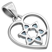 Blue Topaz CZ Heart Star of David Silver Pendant, p360