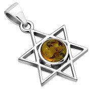 Baltic Amber Star of David Silver Pendant, p378