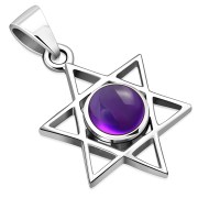Amethyst Genuine Stone Star of David Silver Pendant, p378