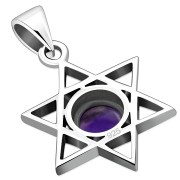 Amethyst Genuine Stone Star of David Silver Pendant, p378