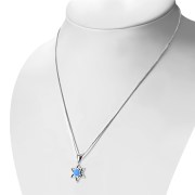 Synthetic Azure Opal Star of David Silver Pendant, p378