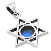 Synthetic Azure Opal Star of David Silver Pendant, p378