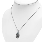 Synthetic Opal filigree Hamsa Silver Pendant, p384