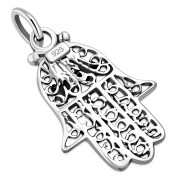 Synthetic Opal filigree Hamsa Silver Pendant, p384