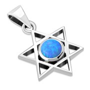 Small Synthetic Opal Star of David Silver Pendant, p402