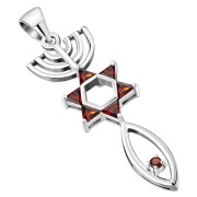Garnet CZ Messianic Seal of Jerusalem Pendant, p428