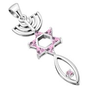 Pink CZ Messianic Seal of Jerusalem Pendant, p428