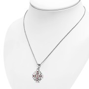 Small Garnet CZ Jerusalem Cross Silver Pendant, p452