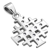 Small Clear CZ Jerusalem Cross Silver Pendant, p452