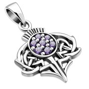 Small Thistle Silver Pendant set w/ Amethyst CZ, p454