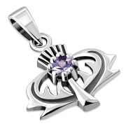 Silver Thistle Pendant set w/ Faceted Amethyst Stone P455ATF
