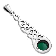 Long Celtic Silver Pendant set w/ Green Agate, p459
