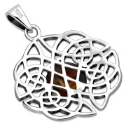 Round Celtic Knot Silver Pendant set w Amber, p460
