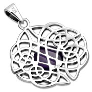 Round Celtic Knot Silver Pendant set w Amethyst Genuine Stone, p460