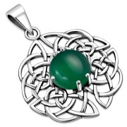 Green Agate Celtic Knot Silver Pendant, p460
