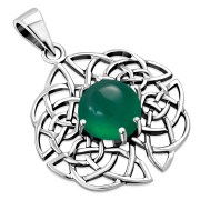 Green Agate Celtic Knot Silver Pendant, p460