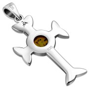 Amber Trinity Knot Cross Silver Pendant, p463