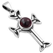 Garnet Celtic Trinity Knot Cross Silver Pendant, p463