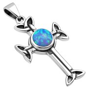 Synthetic Opal Trinity Knot Cross Silver Pendant, p463