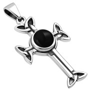Black Onyx Trinity Knot Cross Silver Pendant, p463