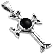 Black Onyx Trinity Knot Cross Silver Pendant, p463