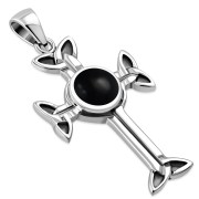 Black Onyx Trinity Knot Cross Silver Pendant, p463