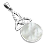 Long Trinity Knot Mother of Pearl Silver Pendant (P464MOP)