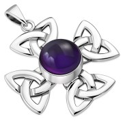 Amethyst Celtic Trinity Cross Silver Pendant