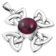 Garnet Celtic Trinity Cross Silver Pendant