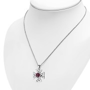 Garnet Celtic Trinity Cross Silver Pendant