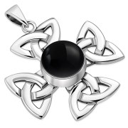 Black Onyx Celtic Trinity Cross Silver Pendant