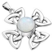 Rainbow Moonstone Celtic Trinity Cross Silver Pendant