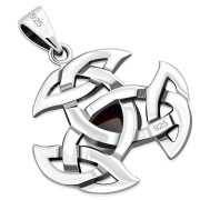 Celtic Silver Trinity Knot Pendant, set w Garnet