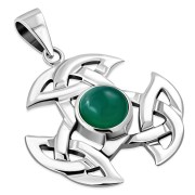 Silver Trinity Knot Pendant, set w/ Green Agate