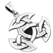 Celtic Silver Trinity Knot Pendant, set w Black Onyx