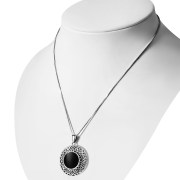 Round Celtic Black Onyx Silver Pendant, p476