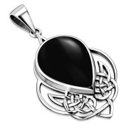 Large Black Onyx Celtic Silver Pendant, p478