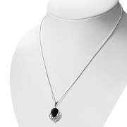 Large Black Onyx Celtic Silver Pendant, p478