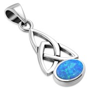 Synthetic Azure Opal Celtic Trinity Knot Silver Pendant, p479