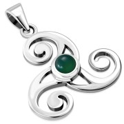 Green Agate Celtic Triskele Triple Spiral Silver Pendant, p481